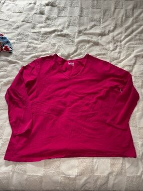 Basic Editions V-Neck Top in Bright Fuchsia
